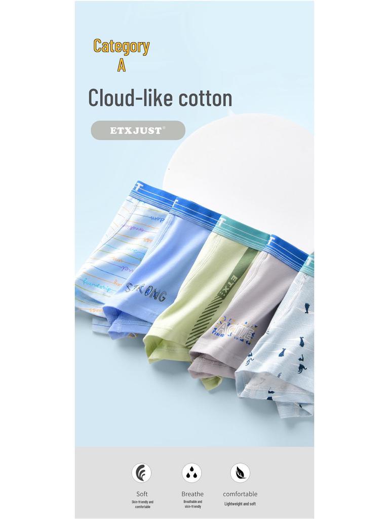 Boys' Cotton Boxer Briefs, Class A Medium & Large, Teen & Student Underwear, Four-Cornered Design, GB115 116