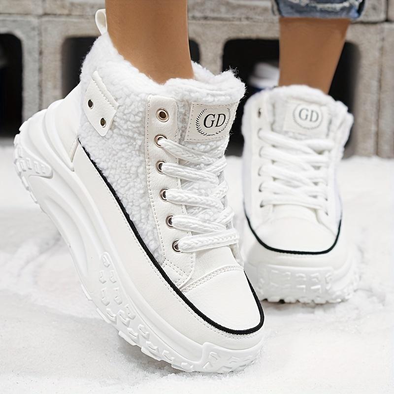 Stylish Winter Women's Thick-Soled Ankle BootsWhite & Pink Accents for Casual Attire, Everyday Footwear, Durable Traction Footwear