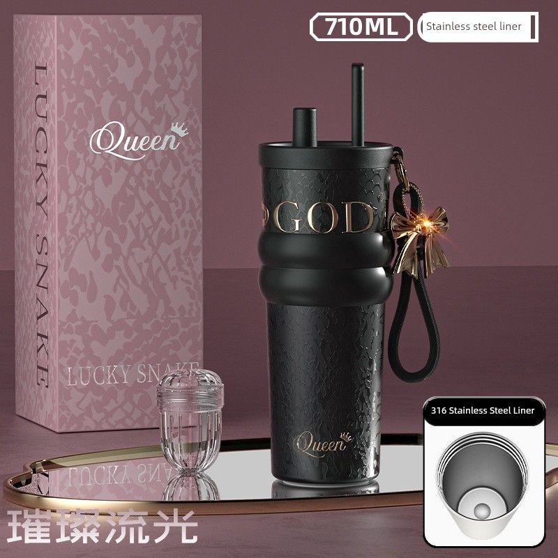 New 316 Stainless Steel Thermos Cup, Simple and Stylish, Large Capacity Thermos Cup with Ceramic Inner Liner, Portable Car Water Cup