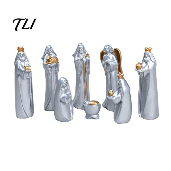 Indoor Holiday Home Decorations 8 Pcs Resin Nativity Figurines Set, Christian Scene Figures, Faith Based Christmas Religious Tabletop