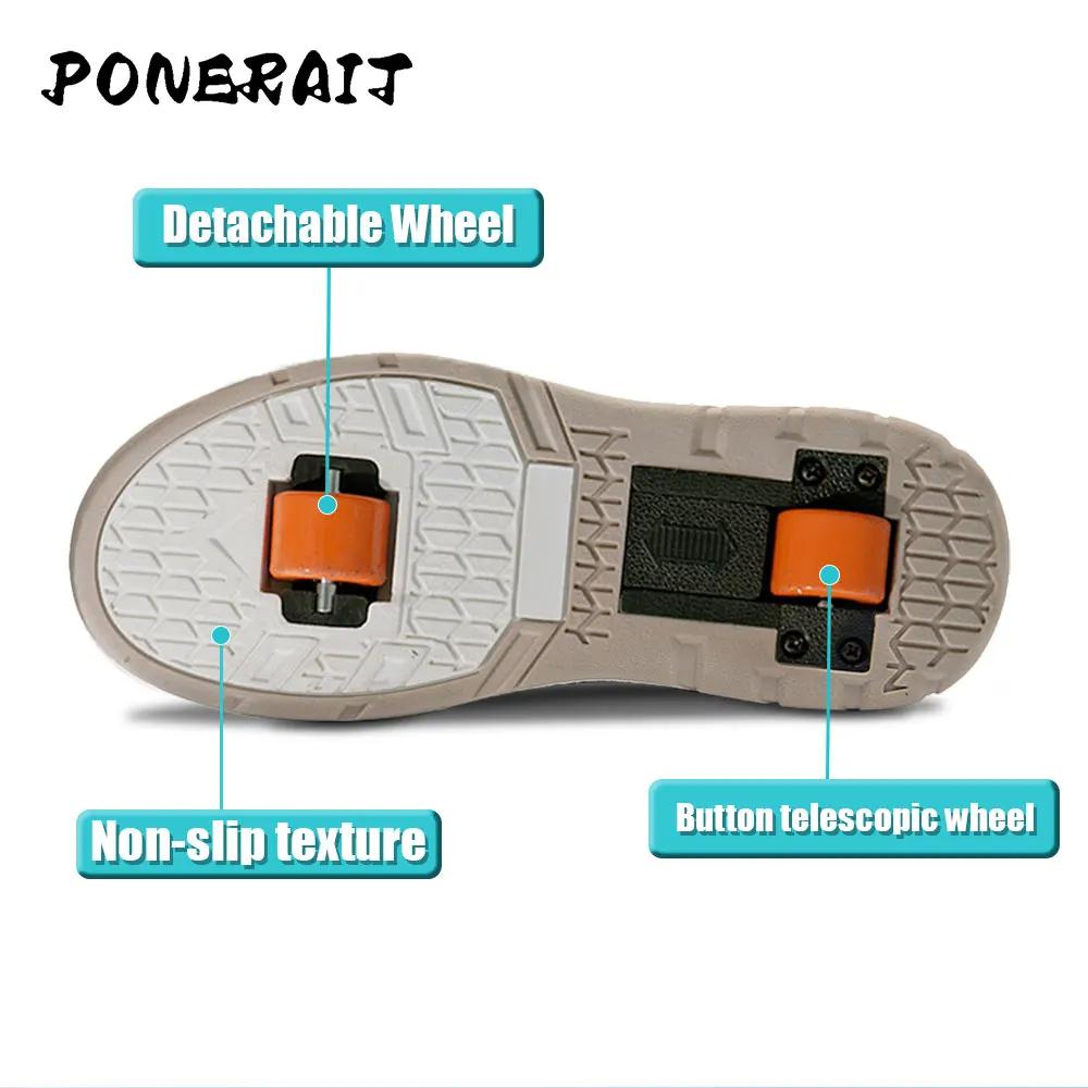 Girls 2-wheel High-top Roller Shoes Fashion Parkour Sneakers With Wheels Women's Retractable Dual-purpose Skates Sports Shoes