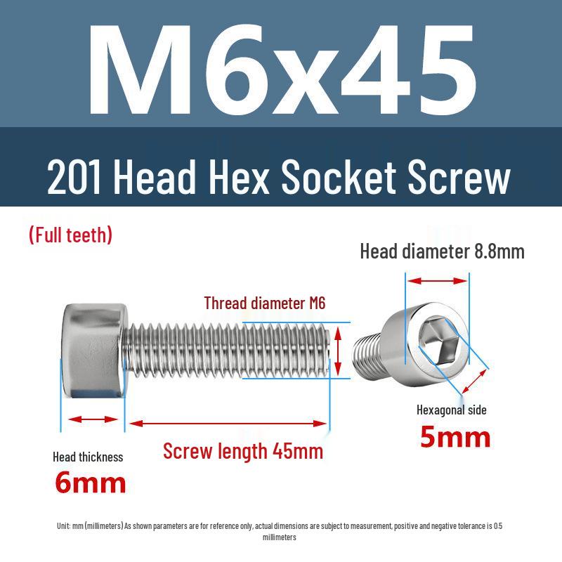 Yigu 201 Stainless Steel Cup Head Hexagon Screws and Bolts - M3, M4, M5, M6