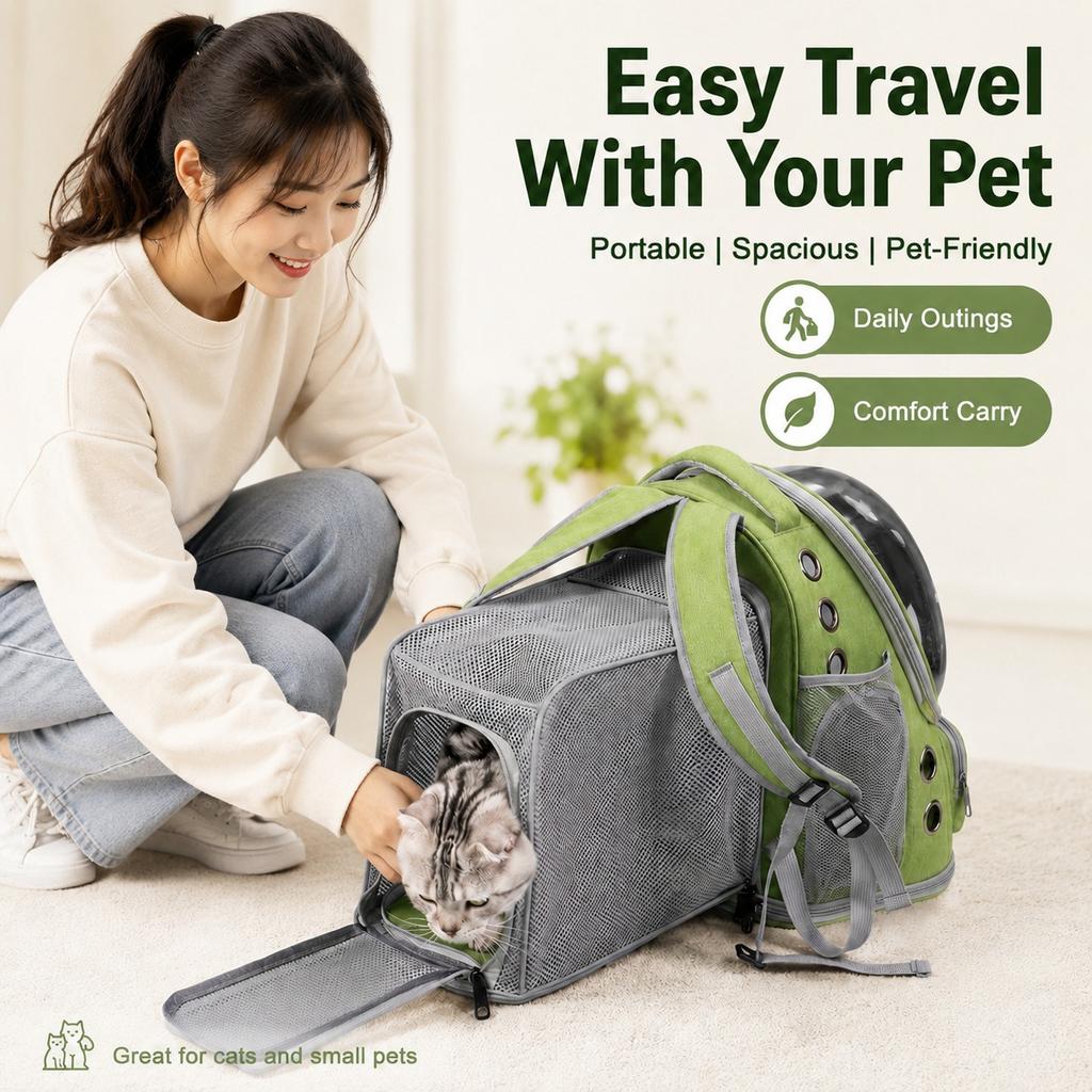 Spacious Expandable Pet Backpack Carrier with Dual Shoulder Straps Top Handle All-Season Design for Comfortable Travel