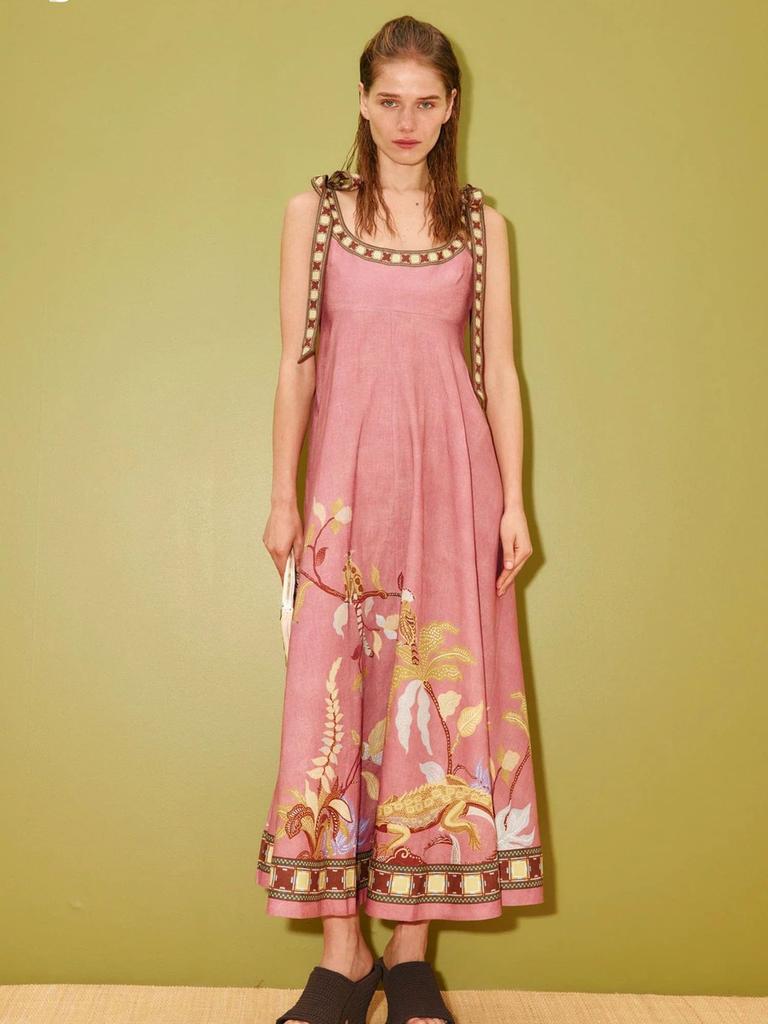 Lässiges Mode Leinen Bedrucktes Bindeband Raff Kleid