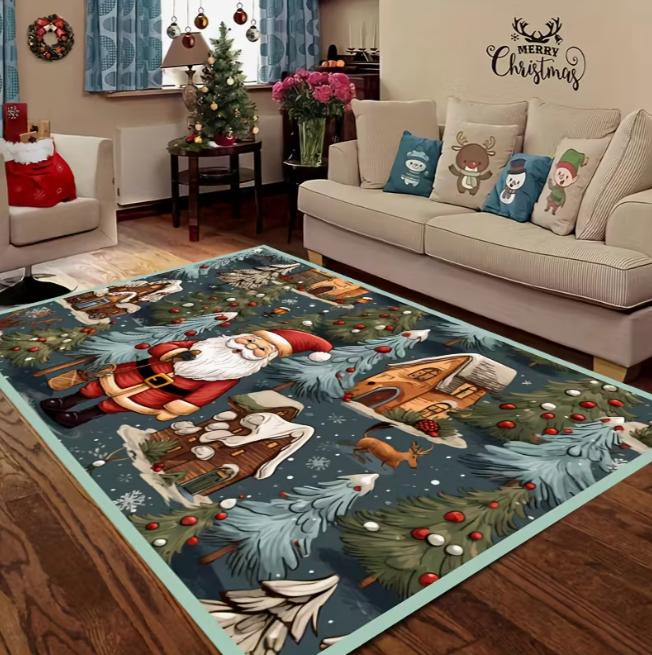 

Christmas Theme Santa Claus Full Moon Night Mat Living Room Coffee Table Bedroom Door Mat Game Room Garden and Courtyard Carpet 50X80cm