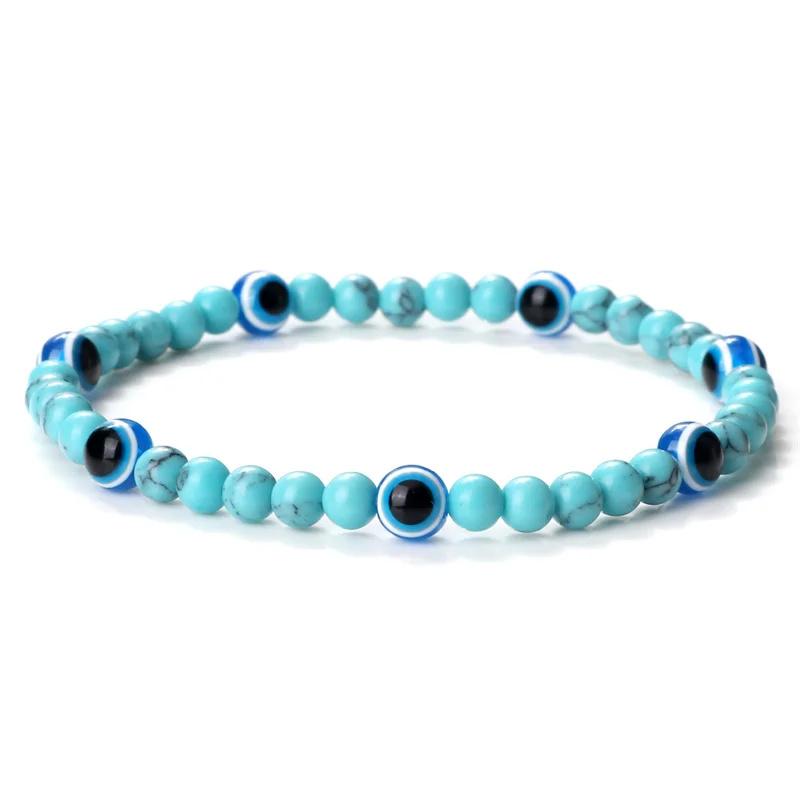 Türkisches blaues Armband mit bösen Augen, 4 mm Mini-Perlen, natürliches Tigerauge, Lavastein, Glücksarmbänder für Frauen und Männer, Schmuck, Pulseras Homme