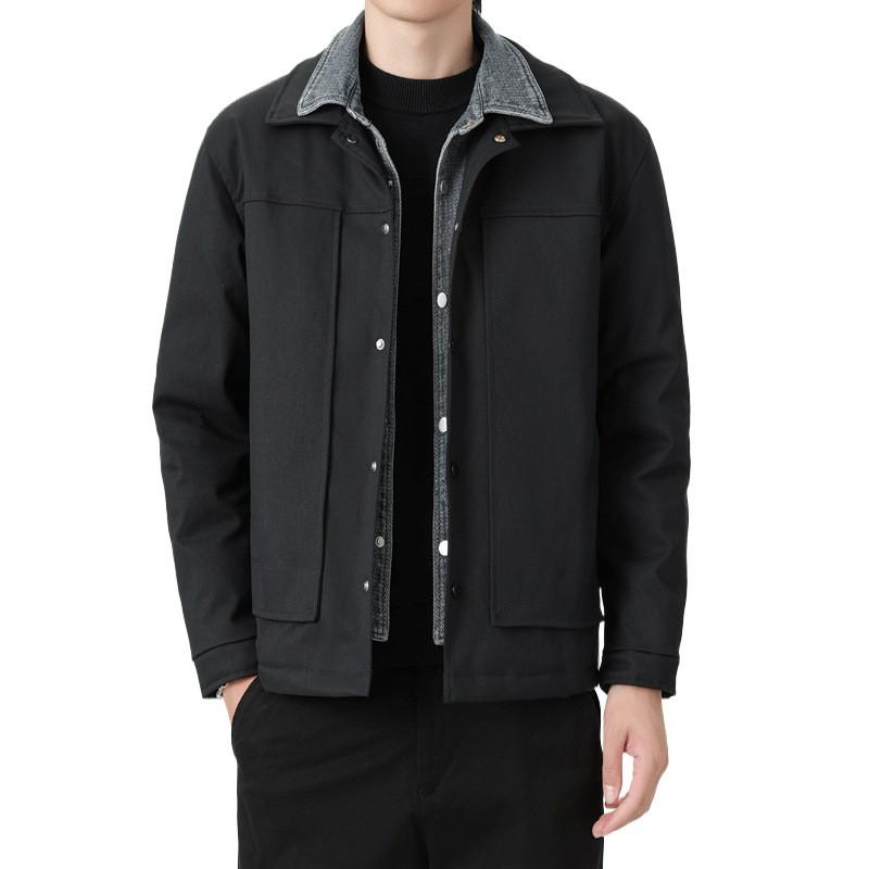 Mens Loose Fit Down Jacket With Faux Two-Piece Design 90% White Duck Winter Casual Outerwear