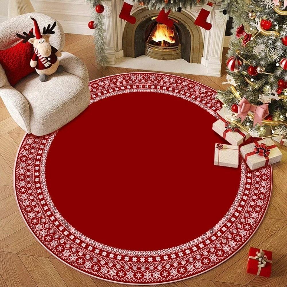 60/80CM Santa Claus Round Christmas Rug Anti-Slip Xmas Floor Mat  for Bedroom Living Room