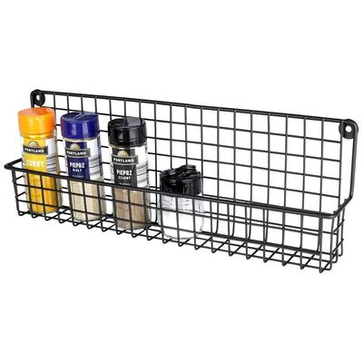 Black Metal Kitchen Bathroom Wall Shelf for Spices and Cosmetics