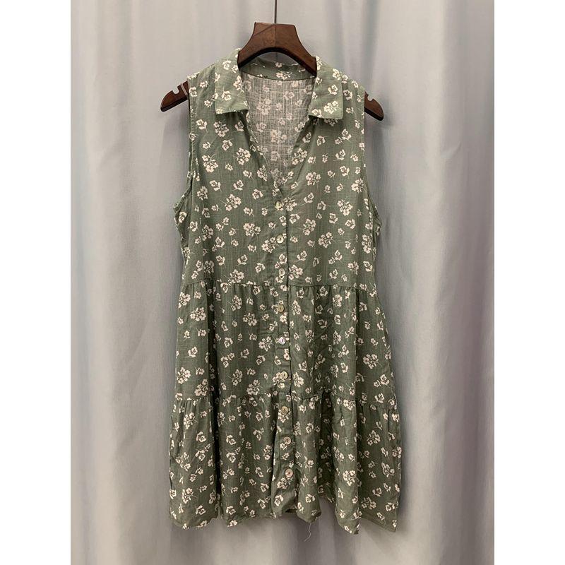 

Экспорт Сделано **Летнее льняное платье больших размеров для женщин с лацканами и зауженной талией, однобортное, без рукавов, женское приталенное платье без рукавов Army Green (slight flaw) UK16