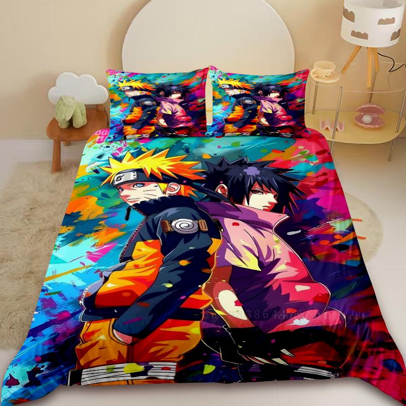 Naruto Kids Duvet Cover Set Uchiha Sasuke Uzumaki Bedding Set King Queen Full Size Girls Teen Boys for Bedroom Decor