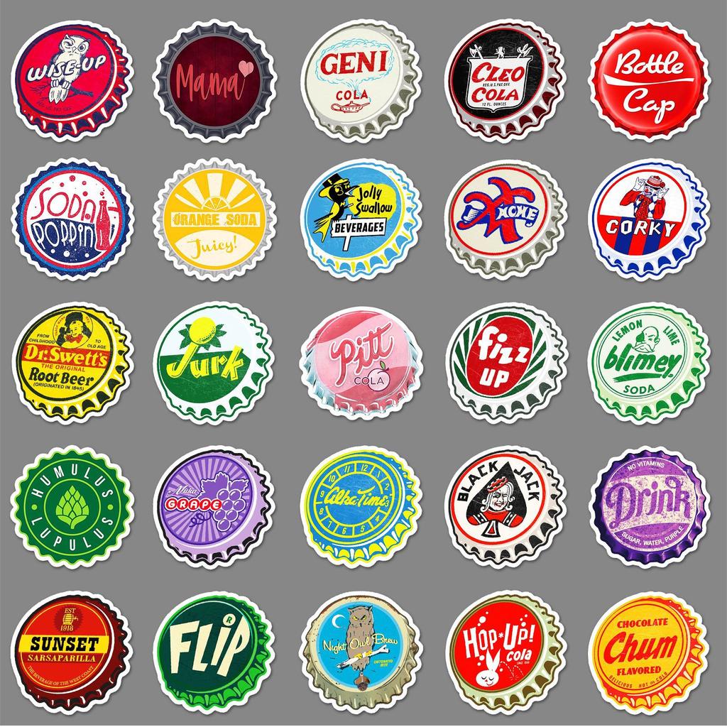 50 Retro Flaschenkappen Graffiti Aufkleber Personalisierte Dekorative Dekorative Wasserbecher Handyhülle Kühlschrankaufkleber