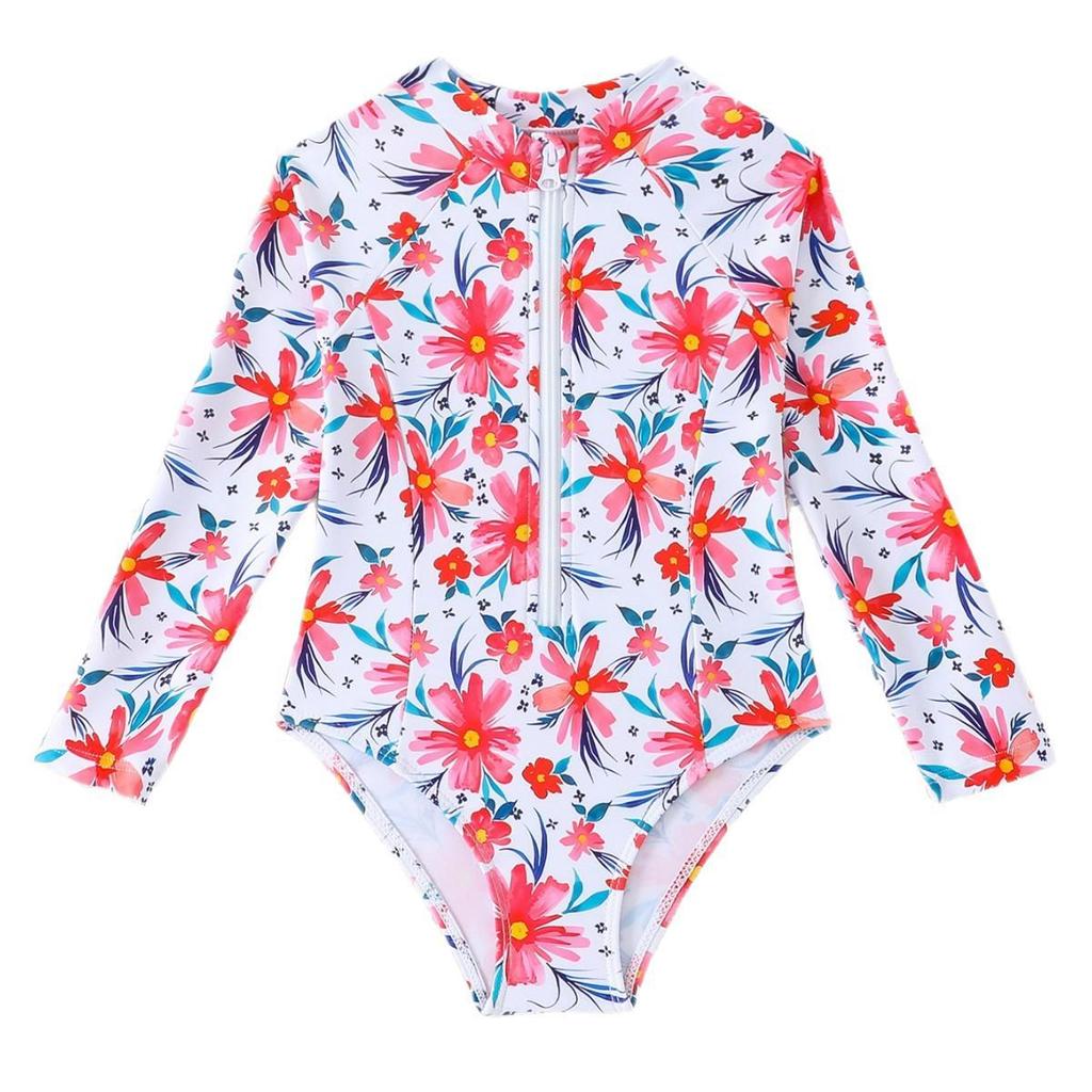 2026 Cute Girls' One-Piece Zipper Swimsuit for Small and Medium Children