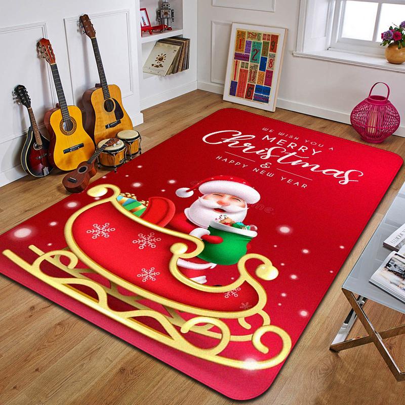 Weihnachtsmann Teppich bedruckte Eingangsfußmatte Wohnzimmer Schlafzimmer Badezimmer rutschfester Teppich Heimdekorative Bodenmatte Neujahrsgeschenk