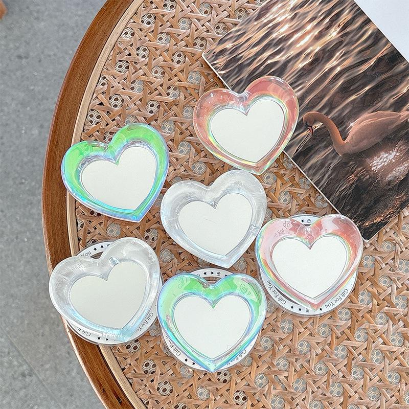 3D Heart-Shaped Phone Holder & Makeup Mirror: Magnetic, Retractable, Stable Adhesive for Desk Use