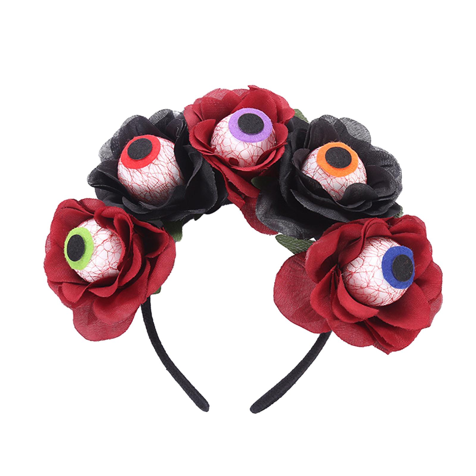 

Scary Eyeball Flower Headband Costume Cosplay Accessories Skull Headdress with Tulle Rose Party Wear Gift for Boys Girls 2