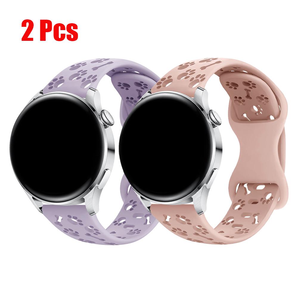 2 Pcs Straps for Samsung Galaxy watch 4/5/6/7 Engraved Dog Paw Bracelet Correa Wristband Belt HUAWEI watch GT 4/5/6/Pro Bands