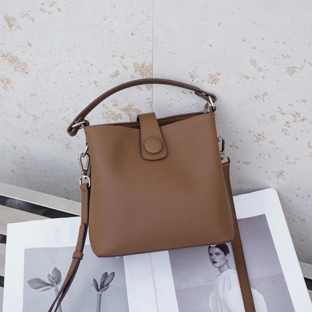 Women's Genuine Leather Bucket Bag - High-End Cowhide Crossbody & Shoulder Bag for Autumn 2025
