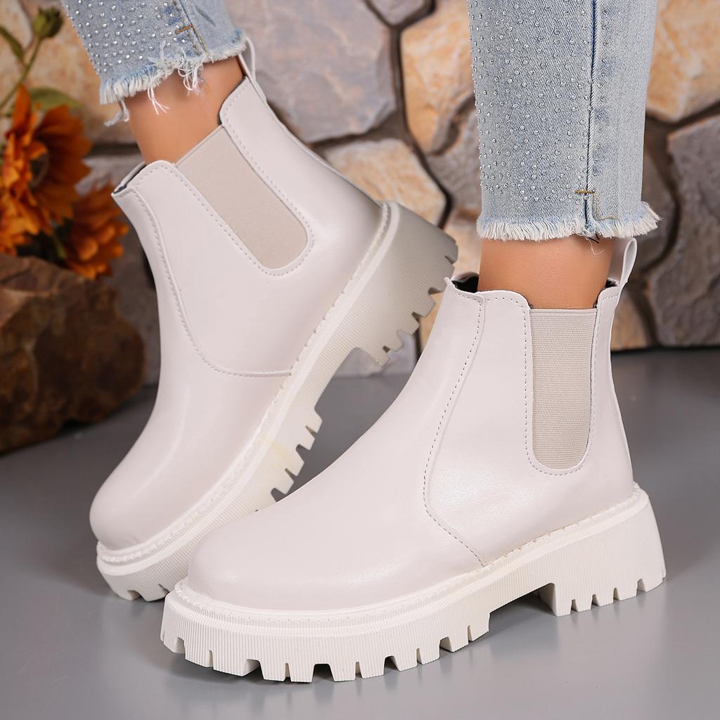 Fashion Women Ankle Boots Autumn Winter Classics Chelsea Boots Women Leather Platform Short Boots Outdoor Slip On Band Goth Shoes Women