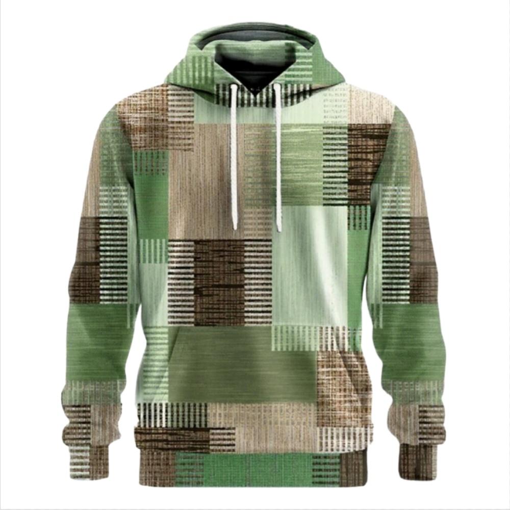 Retro Spliced Make Old Lattice Spring Autumn Men Hoodie 3D Print Long Sleeves Casual Hoodies Oversized Sweatshirts Pullover Tops