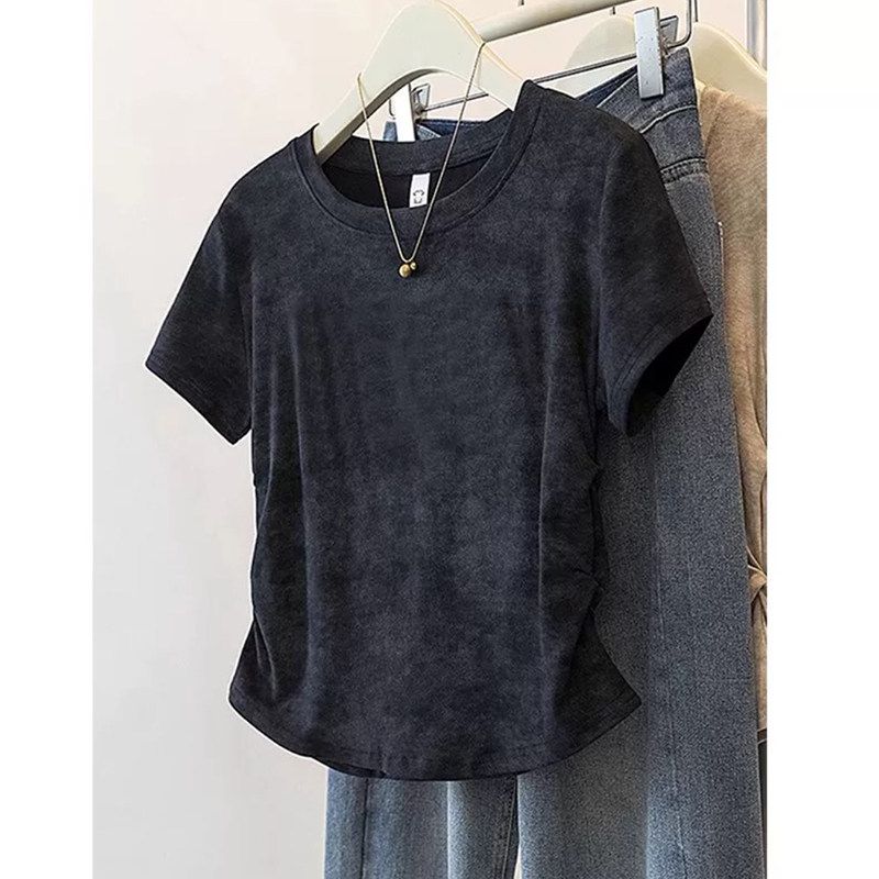 

150kg Plus Size Women s Fashion 2026 Summer Hot-Selling Tie-Dye Waist-Cinching Unique Short-Sleeve T-Shirt 200 Loose-Fit Top Black (Solid Color) 4XL