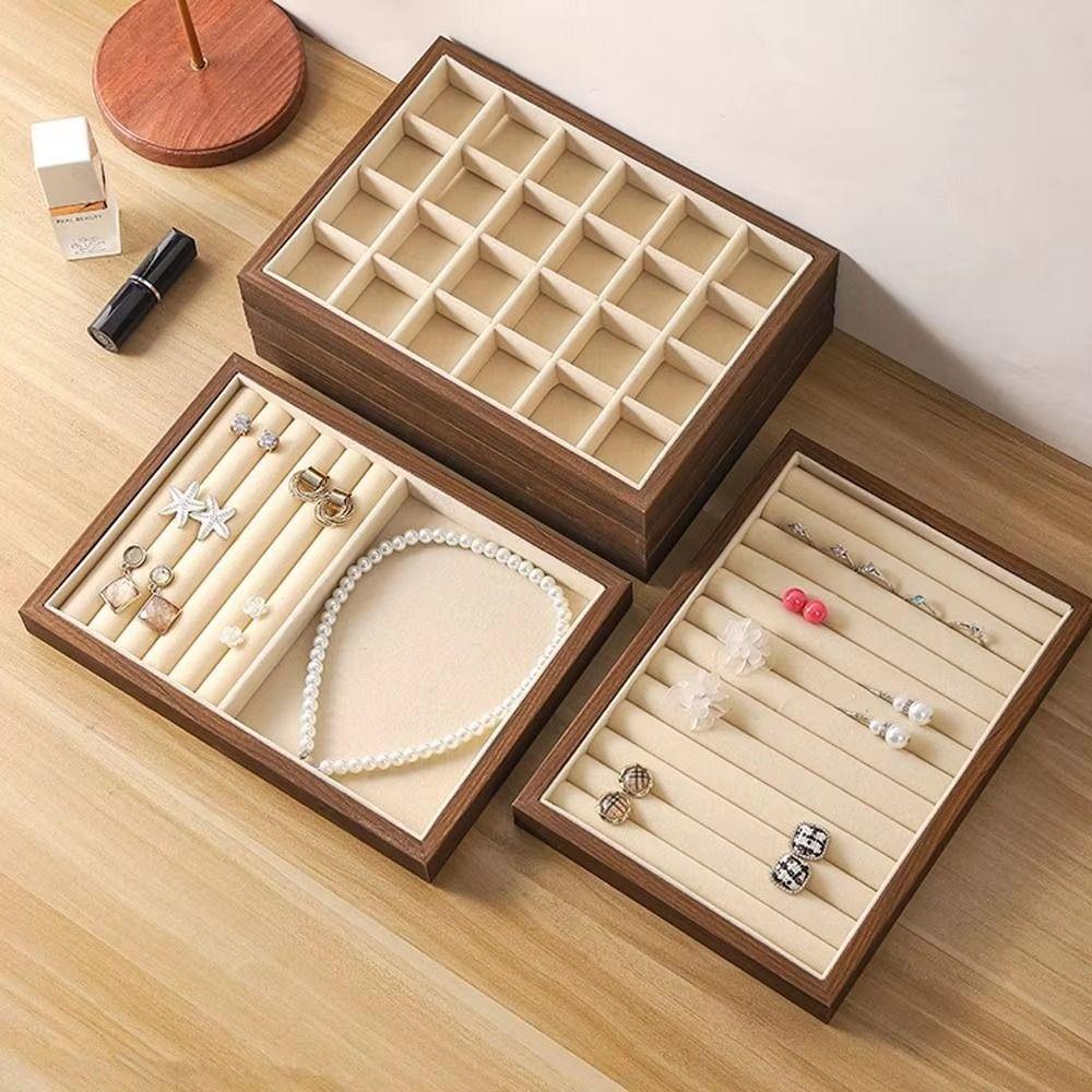 

Multi-Compartment Earrings Storage Holder Solid Wood High-end Necklace Organizer Boutique Style 2