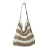 Knitted bag women's large-capacity new casual striped fashion contrasting color shoulder bag woven tote bag