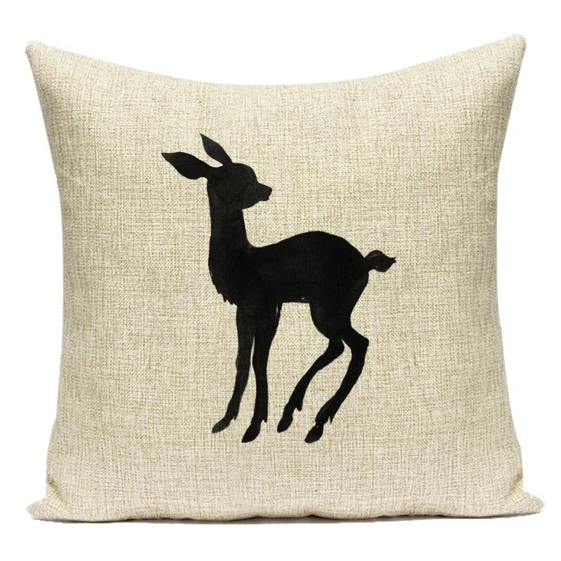 Polyester Black White Animals Horse Deer Bear Geometric Pillow Cover Decorative Sofa Home Cushion Cover For Living Room