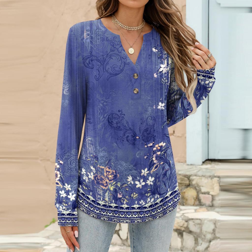 Women's Fashion Casual Printed Long Sleeve T-Shirt Pullover Top