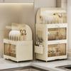 Stackable Tableware Storage Box Multi-Tier Dinnerware Organizer with Clear Lid Doors Hooks Dishes Plates Cups Storage Bins with Drainage Tray