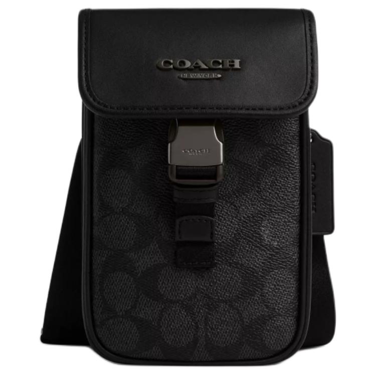 Coach Racer Phone 11 Brand Logo Adjustable Shoulder Strap Coated Canvas Smooth Calfskin Crossbody Mini Bag Men crossbody bag Charcoal CT885-QBMI5 Basic Set (Bag+Dust Bag)