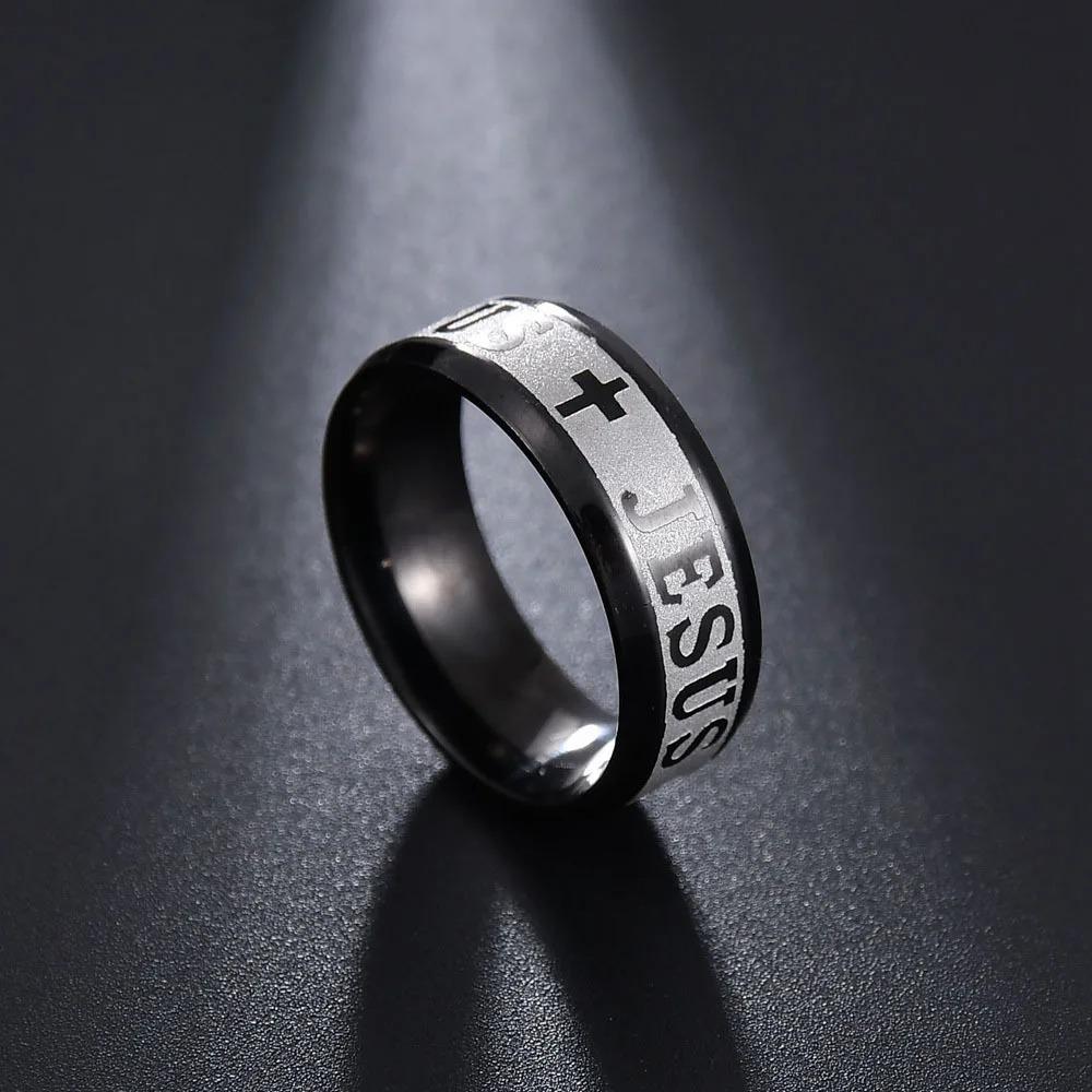 

Fashion Stainless Steel Bible Verse Jesus Cross Rings For Men Vintage Christian Cross Religious Ring Amulet Jewelry Wholesale 7