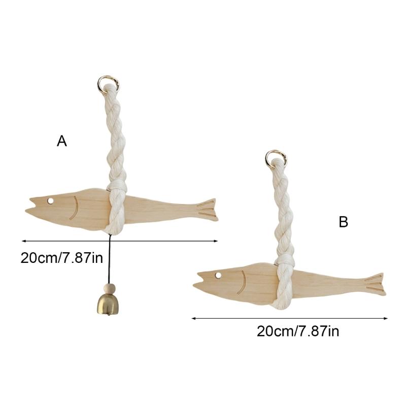 Handcrafts Wooden Fish Door Chimes Hanging Ornament with Bells Door Pendants for Home Office Decoration Wall Art Decors