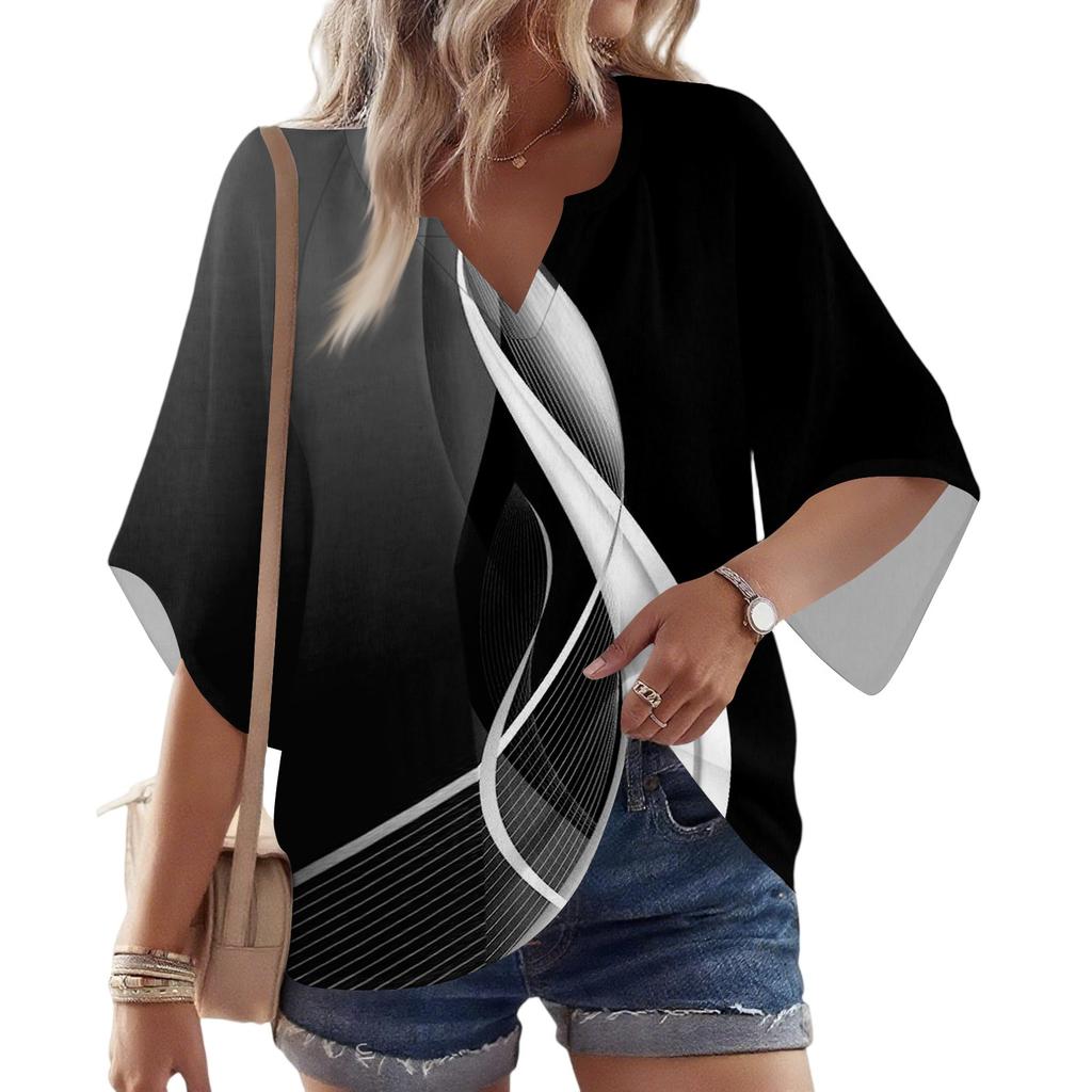 Dámské 3/4 rukáv V květinové tričko Ležérní volný tunikový top