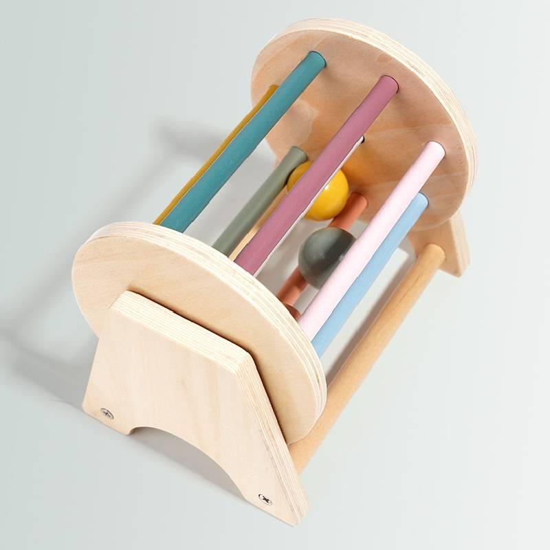 Tabletop Montessori Wooden Rolling Drum Children Coordination Toy Training
