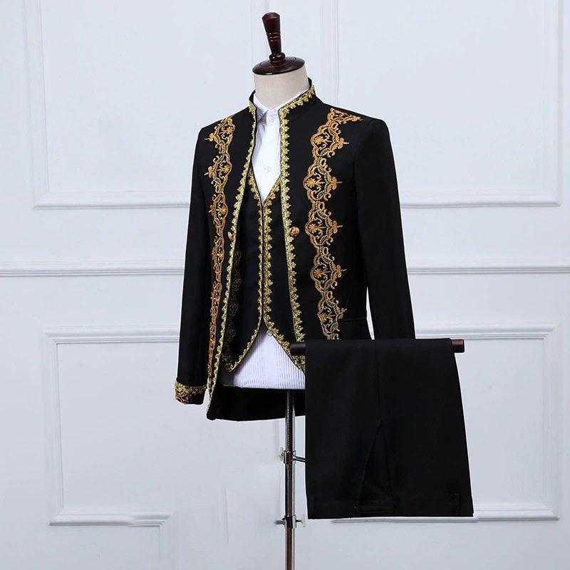 European Court Performance Wear Men's Clothing European-Style Gold-Inlaid Men's Formal Dress Set Slim fit Chorus Clothing Court Dress