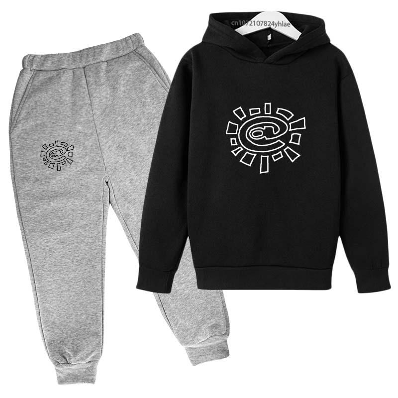 Kinder Mode Trend Buchstaben Print 2-teilig Pullover Hoodie+Hose Trainingsanzüge 2-13 Jahre Jungen Mädchen Streetwear Outfits Kinderbekleidung