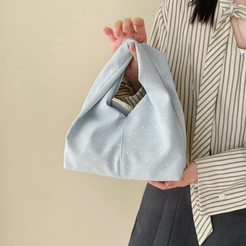 Women Fashion Polka Dot Pleated Shoulder Handbag Casual Daily Small Tote Bag