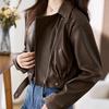 2025 Autumn Women's Petite Slimming Leather Jacket with Versatile Lapel Design