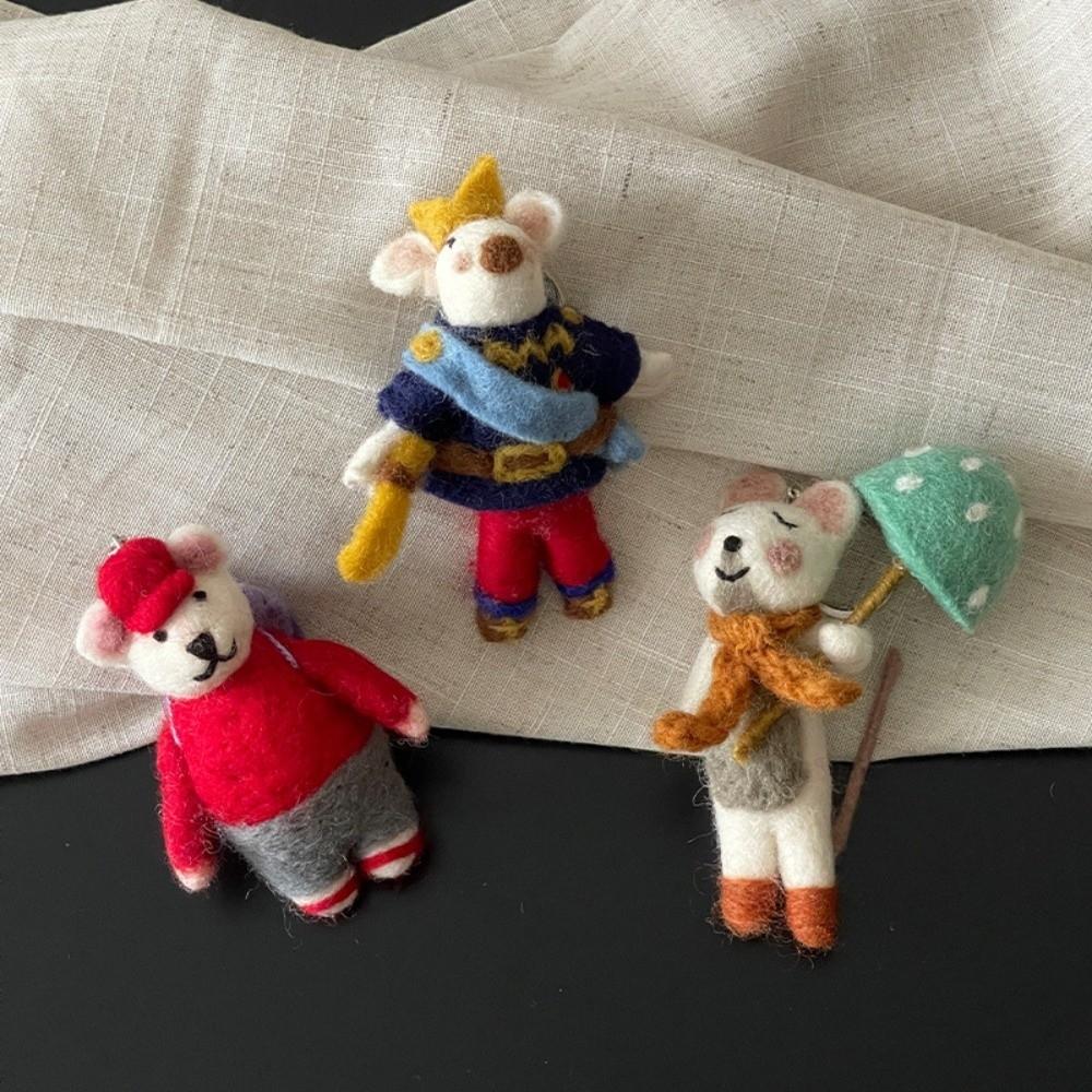 Mushroom Umbrella Wool Felt Animal Pendant Mountain Climbing Bear Fairy Tale Style Keychain  Couple