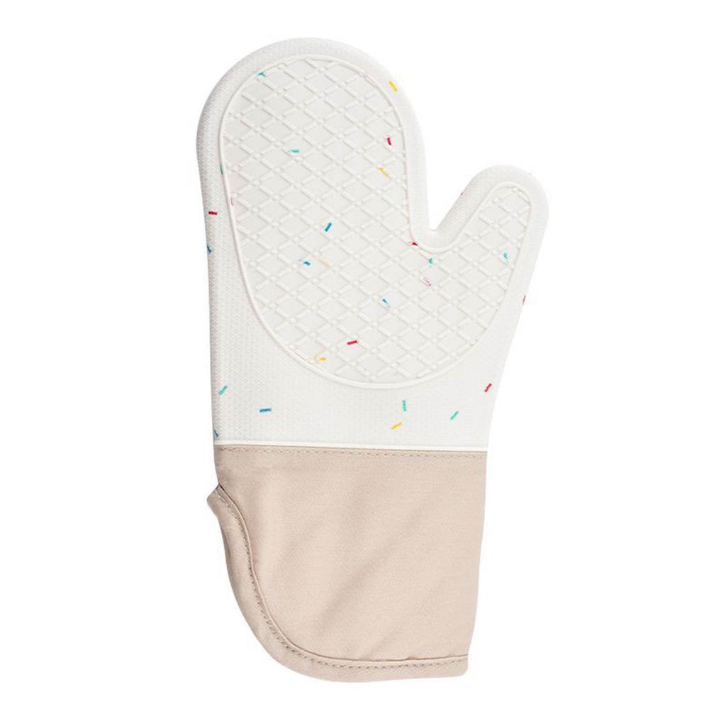 Silikonové a bavlnou podšité rukavice s barevnými puntíky, šikmými manžetami, dvojité, vhodné do mikrovlnné trouby, vhodné do trouby, kuchyňské pečení, grilování a ne-.