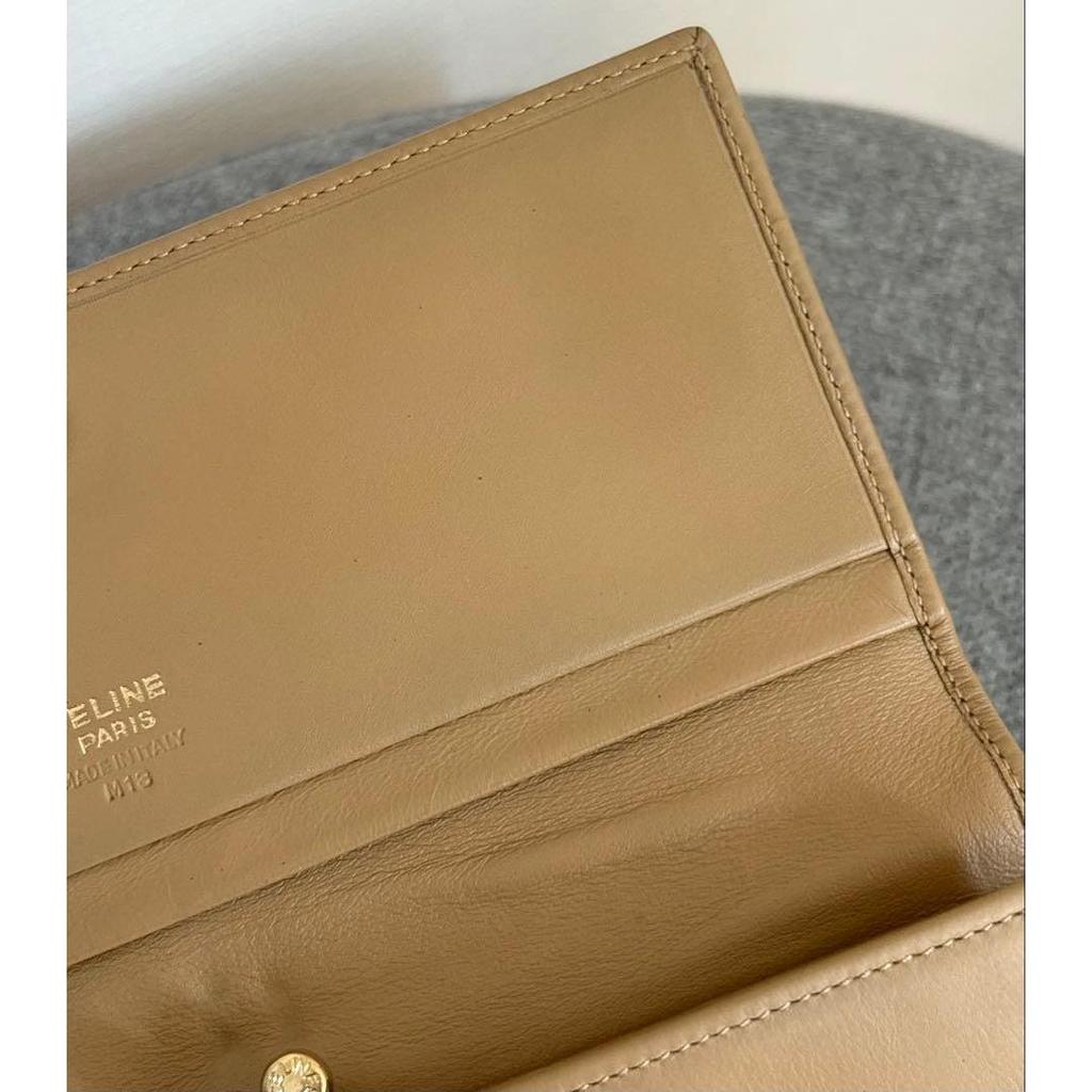 Used Celine Circle Logo Wallet Long Wallet Bi-fold Wallet Beige Cw475