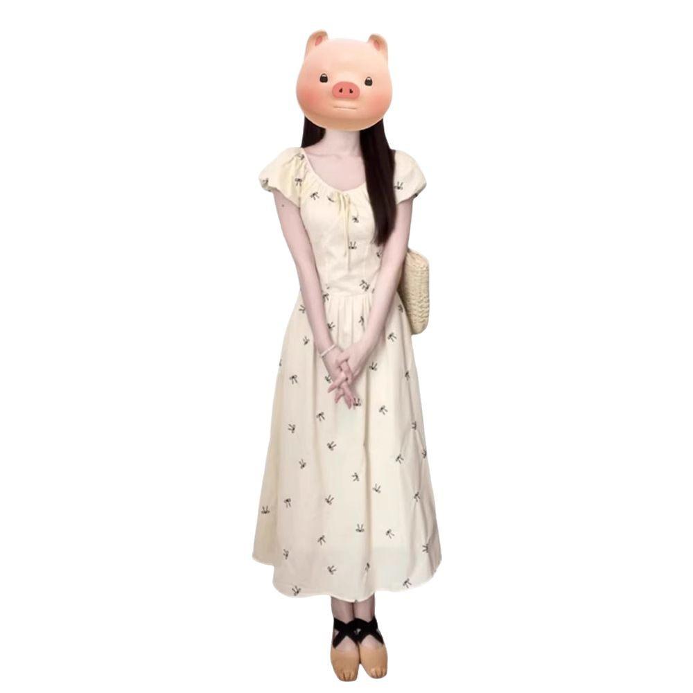 Coffee Break French Bubble Sleeve Dress Women's Summer New Small Waist Temperament Floral Dress