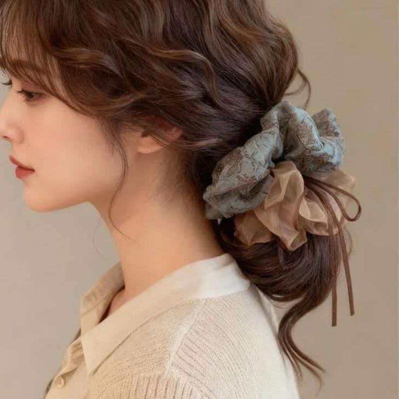 Chinese Bow Double Layer Floral Hair Tie for Women: Low Ponytail & Bun Accessory