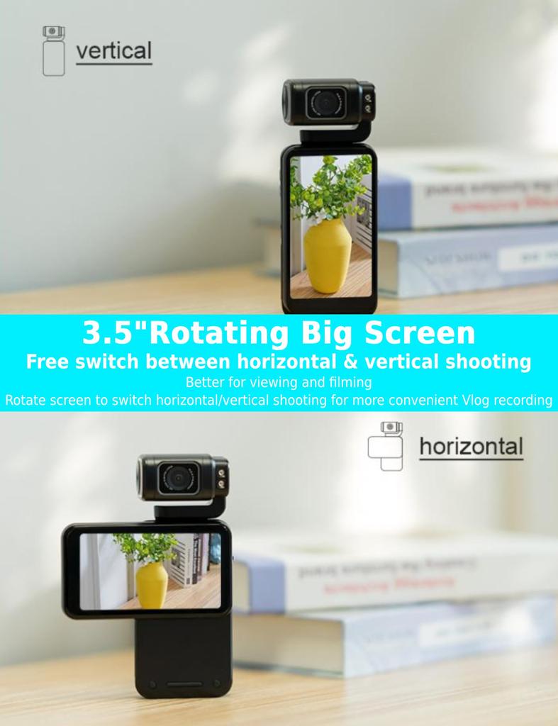 Sxhlseller 5K Ultra HD Action Camera 36MP Digital Camera WiFi Vlogging Camera with IPS Rotatable Touchscreen 10X Digital Zoom - 3.5-inch &