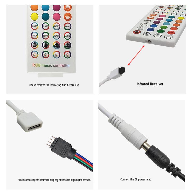 40-Key Infrared LED Bluetooth RGB Music Light Strip Controller, App-Controlled, Dual Connection