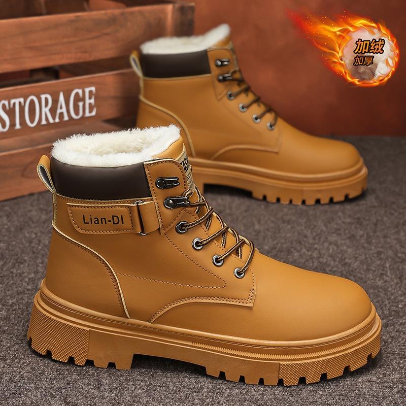 

Зимние новые бархатные утепленные ботинки Мартин с высоким берцем кожаные теплые резиновые повседневные ботинки мужские ботинки 46