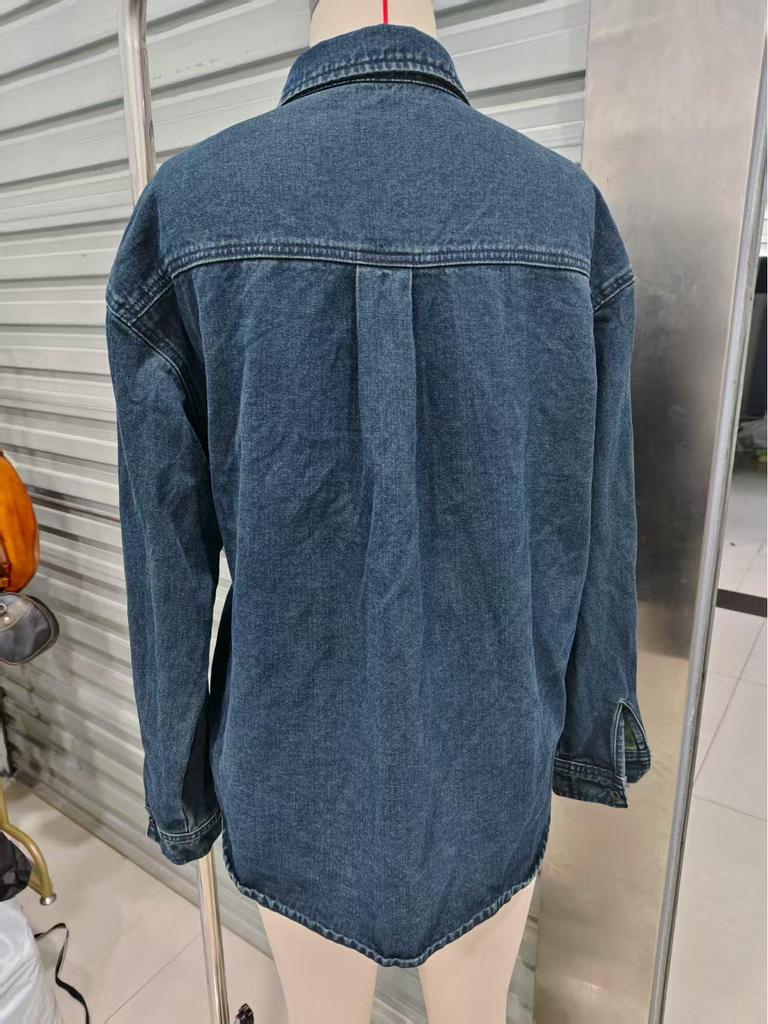 European Women's Lace-Up Denim Jacket - Button Front, Long Sleeve Casual Top