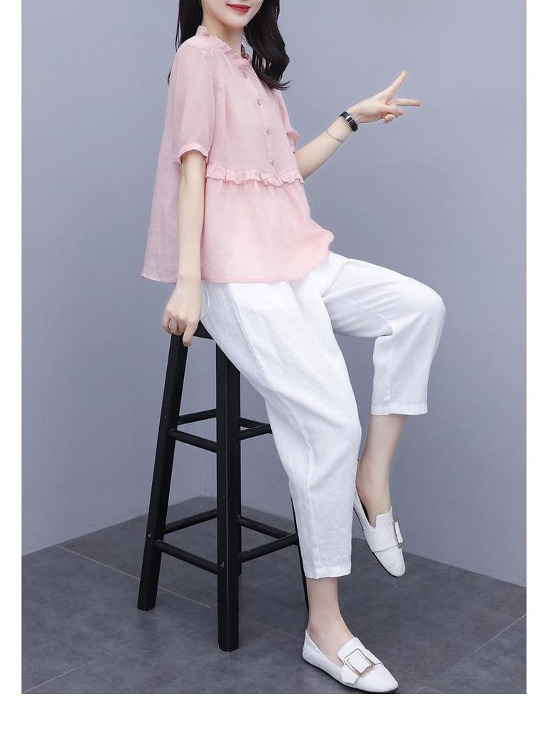 Summer 2025 Fashionable Cotton-Linen Set for Women – Petite, Youthful Style