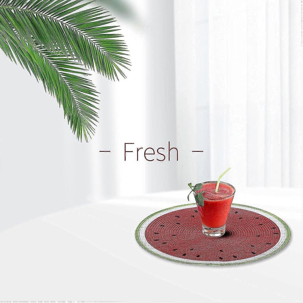 Round Braided Placemats 15 Inch Round Table Mats for Dining  Heat Resistant Place mats Set of 6 (Watermelon red)